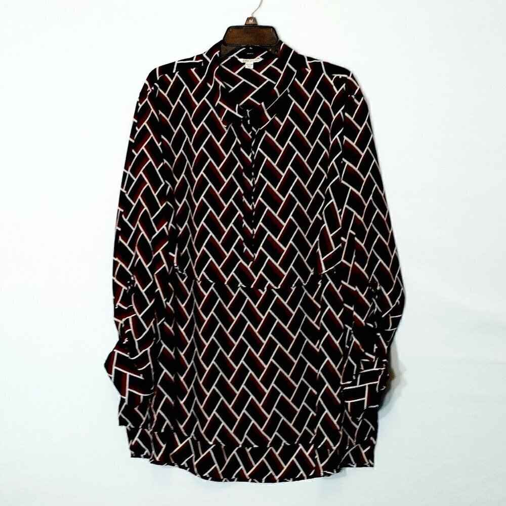 Cato Chiffon Tunic w Overlay; Roll-Tab Long Sleeves; Size 26/28W